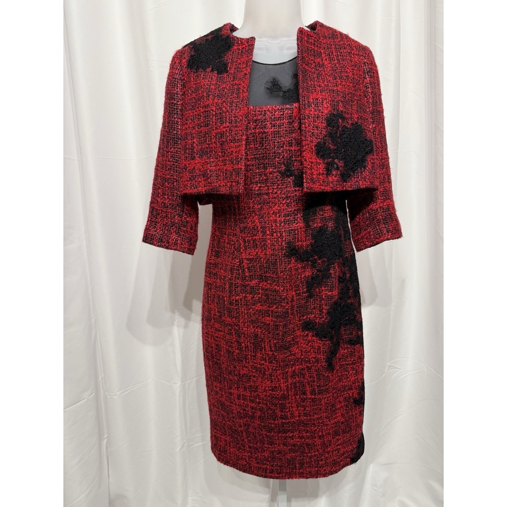 Teri Jon Wool Tweed Pattern Bolero Jacket And Dress Size 2 - Picture 3 of 14